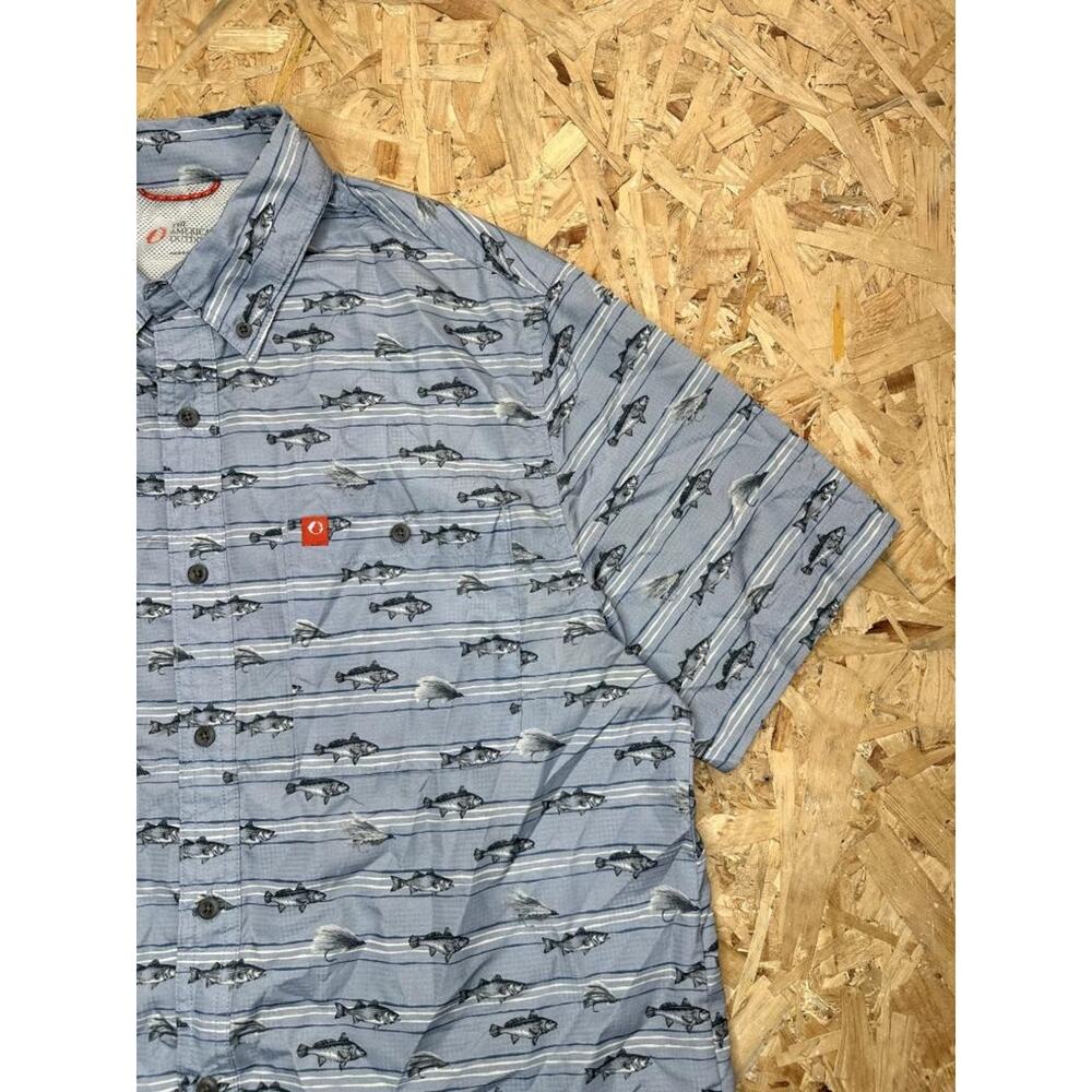 The American Outdoorsman Fishing Shirt Mens Large Blue Fish Print Short Sleeve - Picture 5 of 14